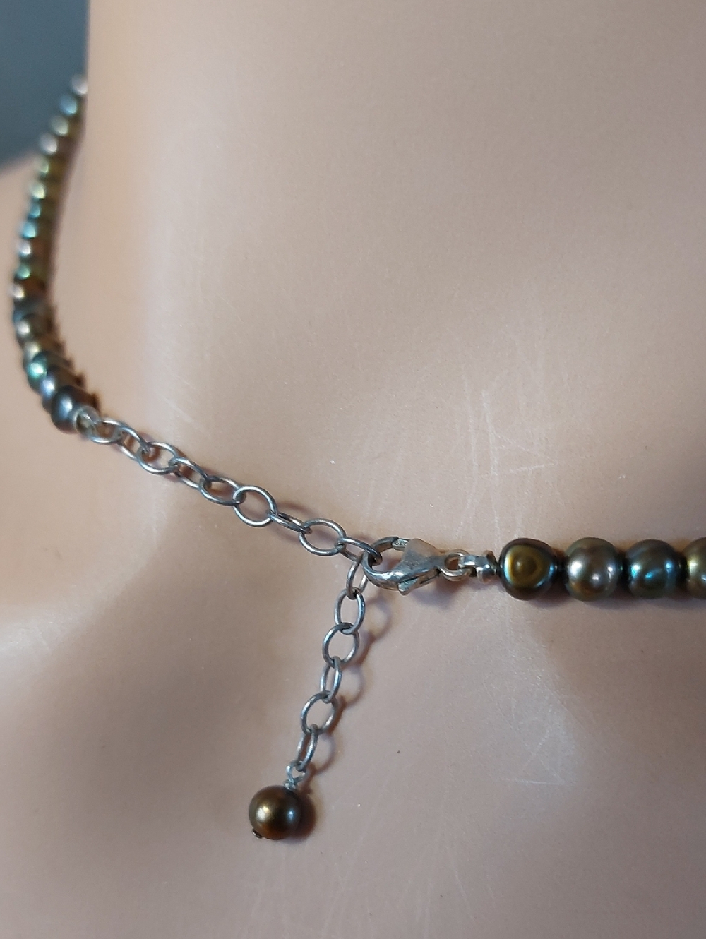 925 Genuine Freshwater Bronze Peacock Pearl Necklace Sterling Silver - Picture 4 of 8